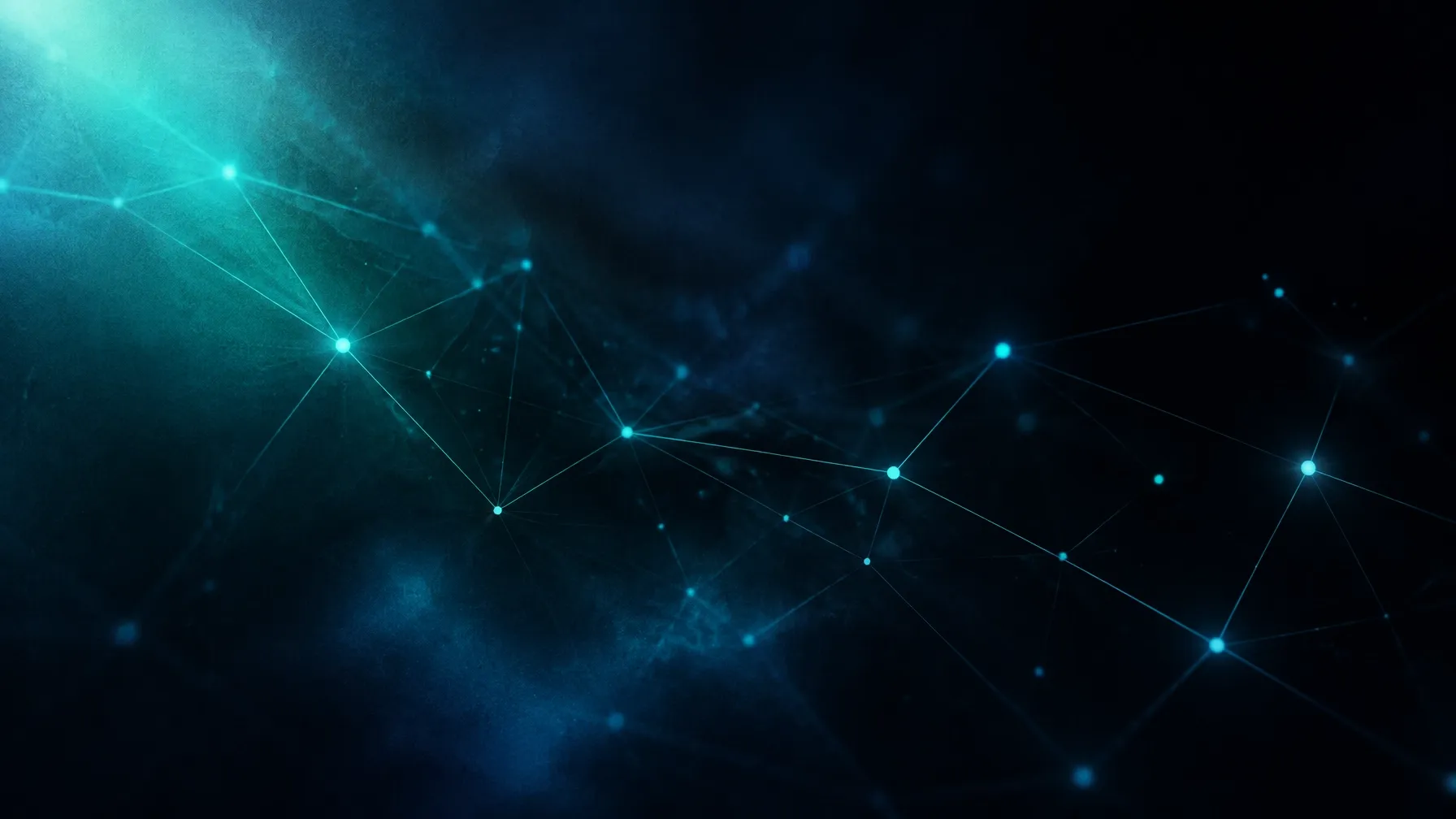 An abstract network of connected points in blue light.